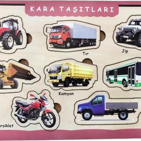 Farbu Oyuncak Kara Taşıtları Ahşap Bultak 8 Parça Arka Yüzü Yazı Tahtalı Yapboz