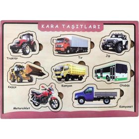 Farbu Oyuncak Kara Taşıtları Ahşap Bultak 8 Parça Arka Yüzü Yazı Tahtalı Yapboz
