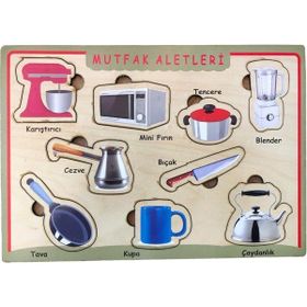 Farbu Oyuncak Mutfak Aletleri Ahşap Bultak 9 Parça Arka Yüzü Yazı Tahtalı Yapboz