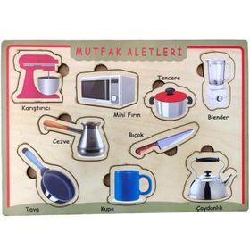 Farbu Oyuncak Mutfak Aletleri Ahşap Bultak 9 Parça Arka Yüzü Yazı Tahtalı Yapboz