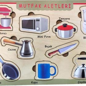 Farbu Oyuncak Mutfak Aletleri Ahşap Bultak 9 Parça Arka Yüzü Yazı Tahtalı Yapboz
