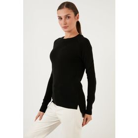 Fashion Friends 22k0252k1 Siyah Bisiklet Yaka Düz Kadın Kazak