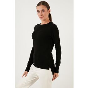 Fashion Friends 22k0252k1 Siyah Bisiklet Yaka Düz Kadın Kazak