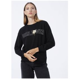 Fashion Friends 22K0573K1 Baskılı Siyah Kadın Sweatshirt
