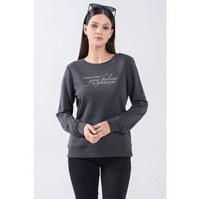 Fashion Friends 5370375 Füme Bisiklet Yaka Baskılı Kadın Sweatshirt