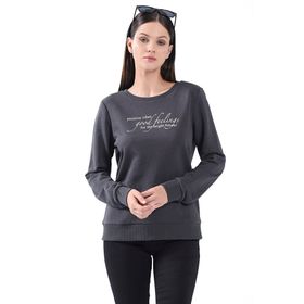 Fashion Friends 5370375 Füme Bisiklet Yaka Baskılı Kadın Sweatshirt