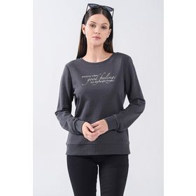 Fashion Friends 5370375 Füme Bisiklet Yaka Baskılı Kadın Sweatshirt