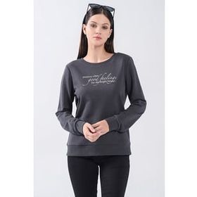 Fashion Friends 5370375 Füme Bisiklet Yaka Baskılı Kadın Sweatshirt