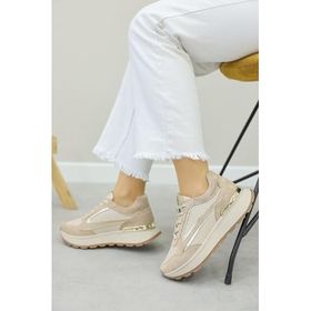 Fast Step 757ZA24049 Bej Altın Hakiki Deri Kadın Casual Ayakkabı
