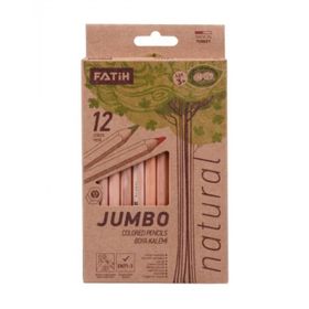Fatih 12 Renk Natural Ahşap Jumbo Kuru Boya Kalemi