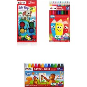 Fatih 12'li Set Kuru Boya Pastel Boya Sulu Boya 1 Adet Boyama Kitabı