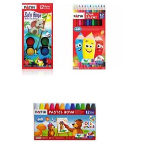 Fatih 12'li Set Kuru Boya Pastel Boya Sulu Boya 1 Adet Boyama Kitabı