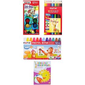 Fatih 12'li Set Kuru Boya Pastel Boya Sulu Boya 1 Adet Boyama Kitabı