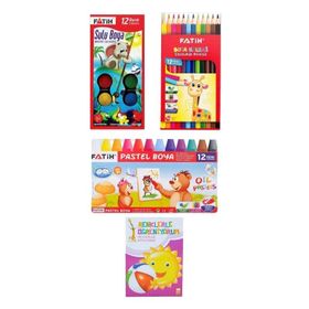 Fatih 12'li Set Kuru Boya Pastel Boya Sulu Boya 1 Adet Boyama Kitabı