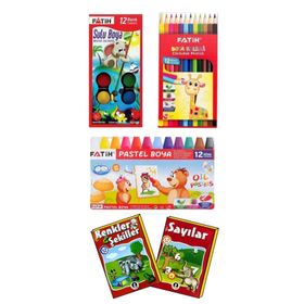 Fatih 12'li Set Kuru Boya Pastel Boya Sulu Boya 1 Adet Boyama Kitabı