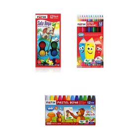 Fatih 12'li Set Kuru Boya Pastel Boya Sulu Boya 1 Adet Boyama Kitabı