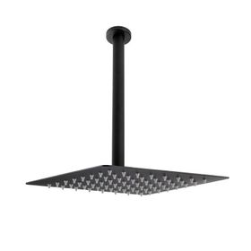 Fause Ankastre Borulu Kare Slim Metal 30x30 cm Tavandan Siyah Duş Başlığı