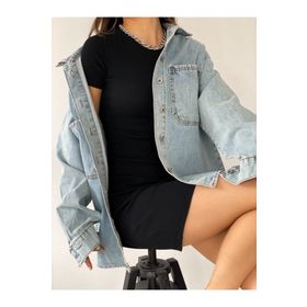 Fav Style CKT0006 Oversize Uzun Kollu Çift Cepli Kar Yıkamalı Açık Mavi Kadın Gömlek