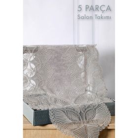 Favora Avangart Gri Kadife Fransız Güpürlü 5 Parça Salon Takımı