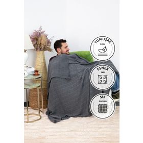 Favora Biocotton Triko Antrasit Ponponlu Örgü TV Battaniyesi