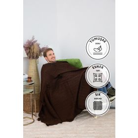 Favora Biocotton Triko Kahverengi Ponponlu Örgü TV Battaniyesi
