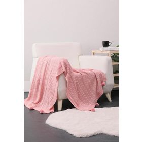Favora Biocotton Triko Pudra Ponponlu Örgü TV Battaniyesi