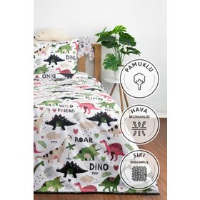 Favora Dino 160x220 cm Yeşil Pamuk Tek Kişilik Nevresim Seti