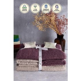 Favora Line Bej Mürdüm Pamuk Luxury 6 Parça Havlu Hamam Seti