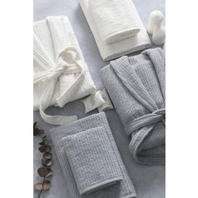 Favora Line Gri Krem Pamuk Luxury 8 Parça Aile Bornoz Seti