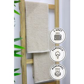 Favora Line Luxury 50x90 Bej Pamuklu 2'li El Yüz Havlusu