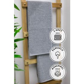 Favora Line Luxury 50x90 Gri Pamuklu 2'li El Yüz Havlusu