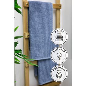 Favora Line Luxury 50x90 İndigo Pamuklu 2'li El Yüz Havlusu