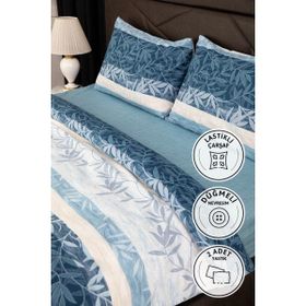Favora Natura Mavi Lastikli Çarşaflı 200 x 220 cm Çift Kişilik Nevresim Takımı