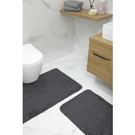 Favora Puffy 2'li Kaydırmaz Antrasit Banyo Paspası