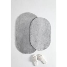 Favora Puffy Gri 2'li Kaydırmaz Oval Banyo Paspas Takımı