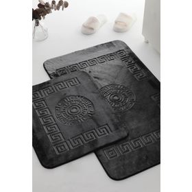 Favora Tavşan Tüyü Antrasit Desenli 2'li Banyo Paspas Takımı