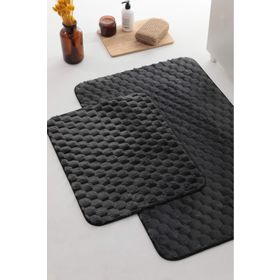 Favora Tavşan Tüyü Antrasit Petek Desen 2'li Banyo Paspas Takımı