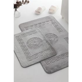 Favora Tavşan Tüyü Gri Desenli 2'li Banyo Paspas Takımı