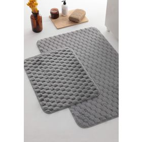 Favora Tavşan Tüyü Gri Petek Desen 2'li Banyo Paspas Takımı