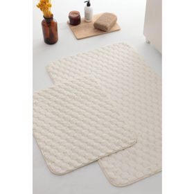 Favora Tavşan Tüyü Krem Petek Desen 2'li Banyo Paspas Takımı