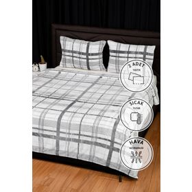 Favora Woolly Gri 3 Parça Çift Kişilik Battaniye Yatak Örtüsü Seti