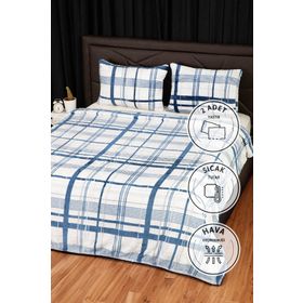 Favora Woolly Mavi 3 Parça Çift Kişilik Battaniye Yatak Örtüsü Seti