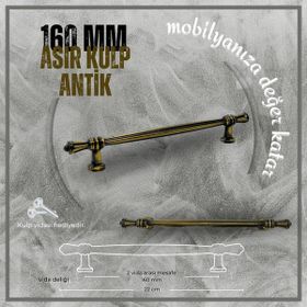 FDS Asır 160 mm Vida Aralığı Antik Sarı Renk Mobilya Kulp