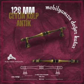 FDS Ceylin 128 mm Vida Aralığı Antik Sarı Renk Dolap Kulp