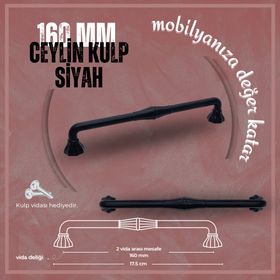 FDS Ceylin 160 mm Vida Aralığı Siyah Renk Dolap Kulp