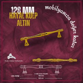 FDS Hayal 128 mm Vida Aralığı Altın Renk Mobilya Kulp