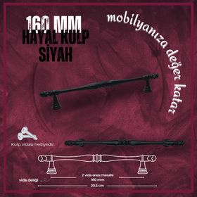 FDS Hayal 160 mm Vida Aralığı Siyah Renk Mobilya Kulp
