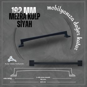 FDS Merza 192 mm Vida Aralığı Siyah Renk Mobilya Kulp