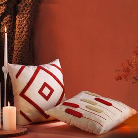 Fecra Botanik Raster 43x43 Kırmızı İkili Kırlent Kılıfı