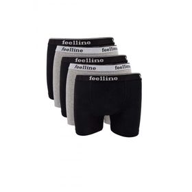 Feelline 5 Adet Siyah ve Gri Doğal Pamuklu Likralı Erkek Boxer